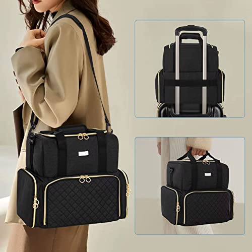 IVODEELA Nagellack Tasche,Doppelschichtige Nagellack Aufbewahrung Organizer Tasche für 80 Flaschen (15 ml) und eine Nagellampe, groß Schminkkoffer mit Aufbewahrungsfächern,Schwarz