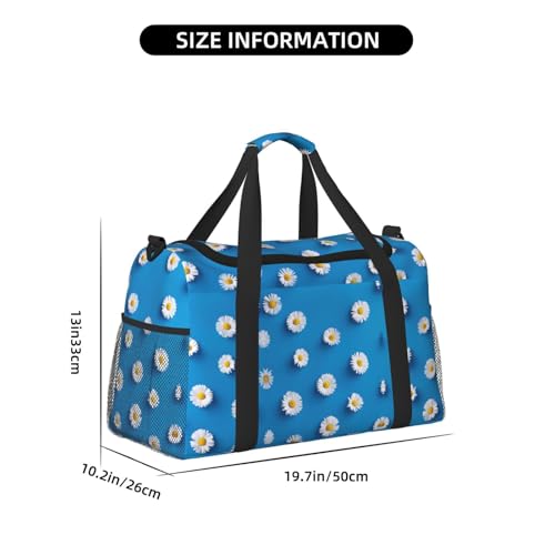 Bolsa de viaje grande de estilo deportivo e impermeable con estampado White Daisy 4