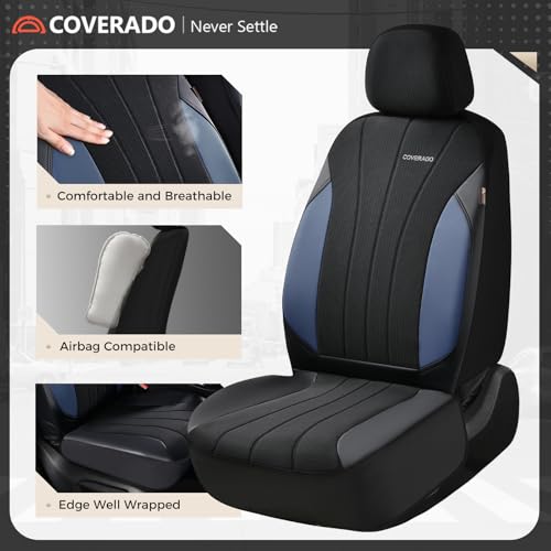 Image of Coverado Car Seat Covers, Auto Car Seat Covers 5 Seats, Mesh Breathable Blue Seat Protectors for Car, Driver Seat Covers Universal Fit for SUV, Truck, Vans, Sedan