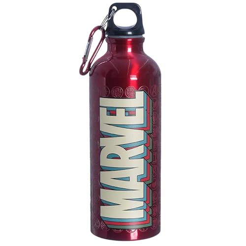 Zona Criativa - Garrafa com Mosquetão – Marvel – 500ml | Alumínio Leve, Portátil e Resistente, Preserva a Temperatura da Bebida – Para Escola, Trabalho e Dia a Dia