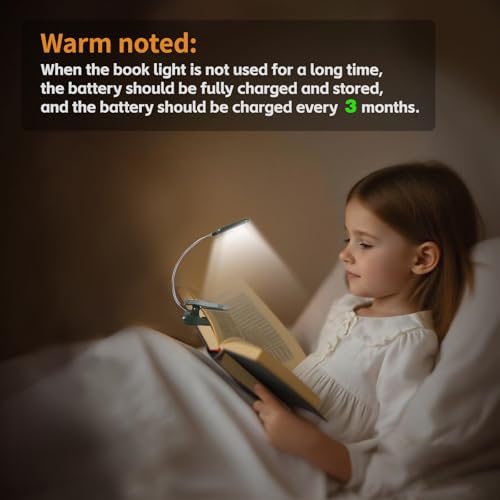 Image of VAVOFO Rechargeable Book Light for Reading in Bed Kids, 7 LED Reading Light with 9-Level Warm Cool White Daylight, Eye Care Lamp with Power Indicator for Bookworms (Garden Green)