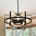 Oaks Aura Black Cage Industrial Chandelier,5-Light Metal Drum Shape Ceiling Light Fixture,Vintage Geometric Hanging Chandelier Light for Farmhouse, Entryway, Hallway Foyer,Dining Room, Kitchen Island