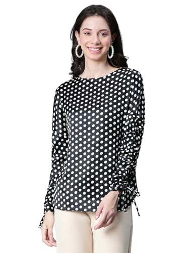 Image of oxolloxo Women Polka Print Round Neck Long Sleeve Top