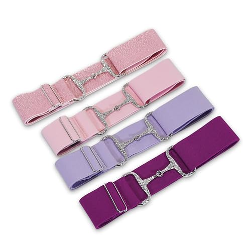 Kids 4pc Gift Set -1.5 inch Equestrian Belt for Horseback Riding with Rhinestone Silver Bit Buckle- pink, sparkling pink, lavender, fuchsia, girls, perfect for breeches