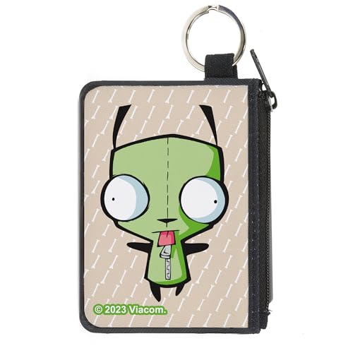 Nickelodeon Zipper Coin Purse Portable Mini Change Wallet, Invader Zim GIR Pose and Bone Tan White, Canvas