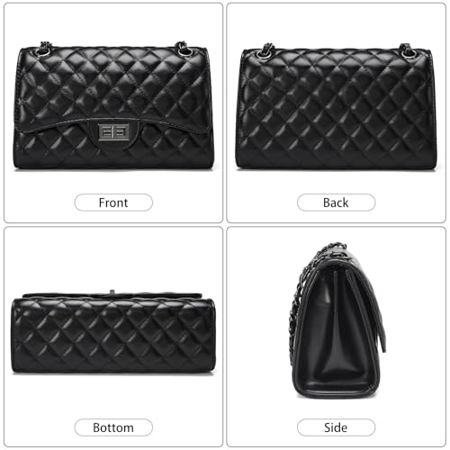 Image of Quilted Leather Crossbody Bags for Women Trendy Ladies Shoulder Purse Satchel HandBag with Chain Strap