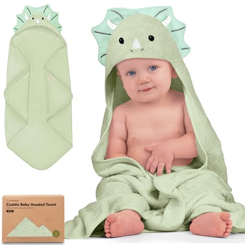 Image of KeaBabies Hooded Baby Towel for Newborn - Viscose Derived from Bamboo Large Baby Bath Towels with Hood for Boys, Girls, Toddler, Extra Absorbent & Soft Newborn Bath Essentials (Triceratops, Petite)