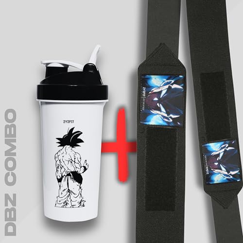 Image of Gym Shaker and Wrist Wrap Combo Dragon Ball Z edition | Wrist Wraps for Workout, Benchpress, Shoulder Press, Wrist Support | Shaker Bottle | Protein Shaker