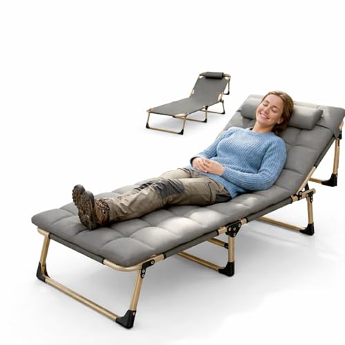 Image of Folding Bed Single for Sleeping 5 in 1 for Adults with Removable Cushion Outdoor Recliner Camping Bed Cot Beach for Adult Foldable Bed for Travelling Upto 150KG (193cmx67cm X33cm)