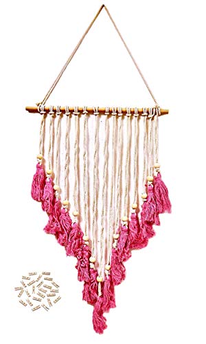 ELAFI® Bilderrahmen Collage 45x90cm | Makramee Fotorahmen mit 25 Mini Holzklammern | Handgefertigter Holzbilderrahmen | Bildergalerie zum aufhängen (Pink) Cover