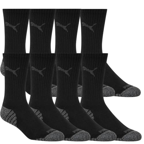 Puma Drycell Men's Crew Socks, 8 Pairs, Black, Fits Shoe Sizes 6-12