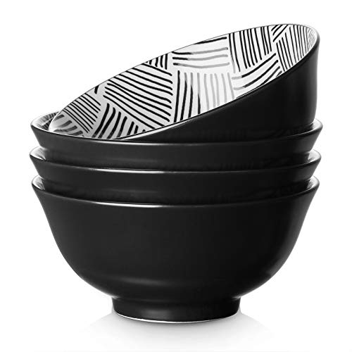 ZONESUM Cereal Bowls, Ceramic Soup Bowls, 24 Ounce Porcelain Bowls for Kitchen, Japanese Bowls for Cereal, Soup, Rice, Ramen, Noodles, Pho, Oatmeal, Dishwasher & Microwave Safe, Set of 4, Matte Black