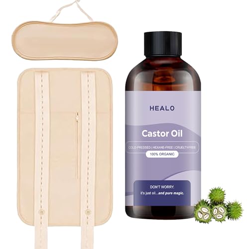Healo Castor Oil Pack Wrap, Healo Castor Oil Pack Wrap Kit - 3.38 oz with Reusable Wraps - Adjustable Elastic Straps - for Neck and Stomach (3)