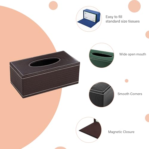 Image of oddpod PU Leather Rectangular Tissue Box Holder /Napkin & Paper Towel Dispenser with Magnetic Bottom Lid for Office, Home, Hotel, School & Salon - Noir Black