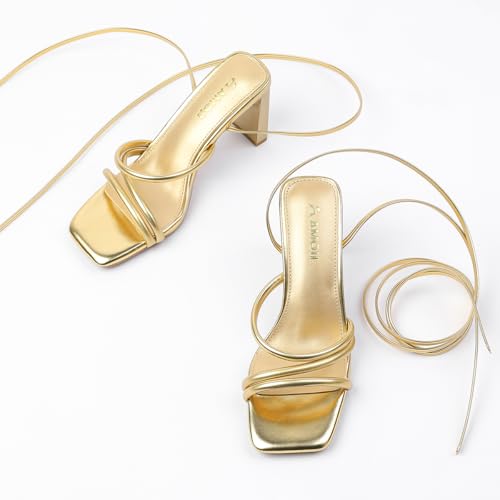 Amoji Women 3 Inch Strappy Heels Lady Strap Up Heeled Sandal Wedding Party Shoes 3313