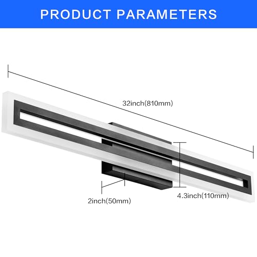 Image of SOLFART Black Bathroom Light Fixtures Over Mirror Vanity Lights for Bathroom 32 inch APP Control 3 Color Dimmable Adjustable LED Modern LED Vanity Light TY