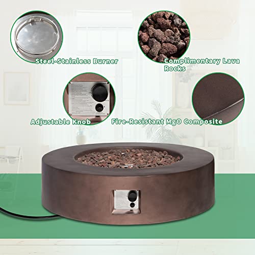 Koncemel Outdoor Propane Fire Pit Table, 42 Inch 50,000 Btu Round Gas Fire Table, Cast Concrete Design W Lava Rocks,Waterproof Cover, Ideal Patio Furniture #TOP3