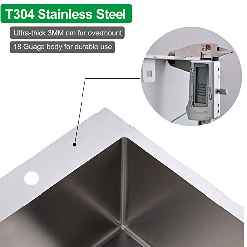 Valisy 15 X 15 Inch Sus304 Stainless Steel Square Topmount Drop-In Small Kitchen Bar Sink，Single Basin Sink For Wet Bar Prep Rv Yard Office Laundry Utility With Dish Grid & Drain & Roll-Up Dishrack #TOP5