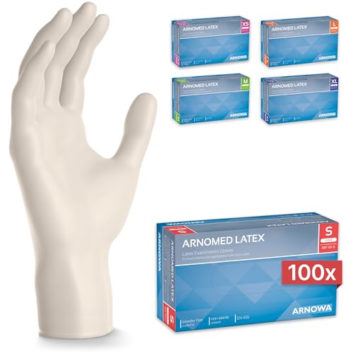 ARNOMED 100x Guantes de látex desechables talla S Blanco, Protección para manos una vez quirúrgicos y de laboratorio, Luvas nitrilo descartaveis, Manoplas en XS, S, M, L, XL