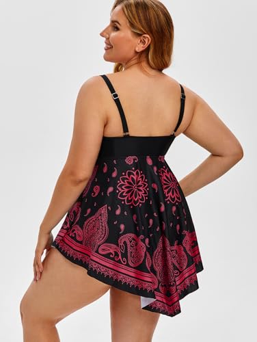Rosegal Womens Plus Size Curve Paisley Handkerchief Padded Modest Tankini Swimsuit4