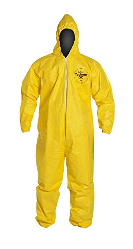 DuPont Tychem 2000 QC127B Disposable Chemical Resistant Coverall with Hood, Elastic Cuff and Bound Seams, Yellow Large(Retail Pack of 1)