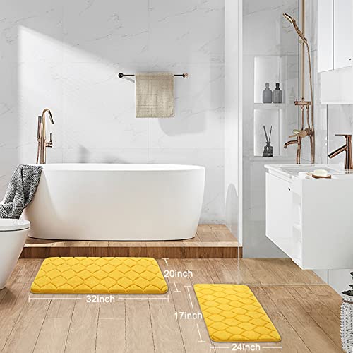 Teewas 2 Pcs Bathroom Rugs Bath Mat Set, Non Slip Ultra Soft And Water Absorbent Bath Carpet, Machine Washable Quick Dry Bedroom Floor Mat Living Rug Yellow #TOP6