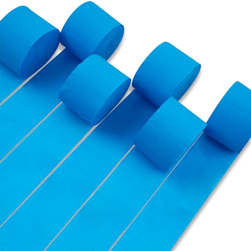 Image of PartyWoo Blue Crepe Paper Streamers 6 Rolls 492 ft Pack of Sky Light Blue Crepe Paper Rolls for Graduation Wedding Baby Shower Gender Reveal Birthday Party Decorations (1.8 Inch x 82 Ft /Rolls)
