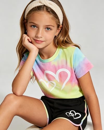 Image of Tween Girls Clothes Summer Short Sleeve T-Shirt and Shorts Set Casual Two Pieces Outfit Size 8 13