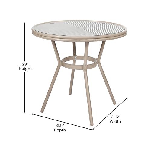 Merrick Lane Mael Bistro Style Table - Indoor/Outdoor Use - Tempered Glass Top - Black & White Textilene Pattern - Light Bamboo Finished Metal Frame - Thumbnail 2