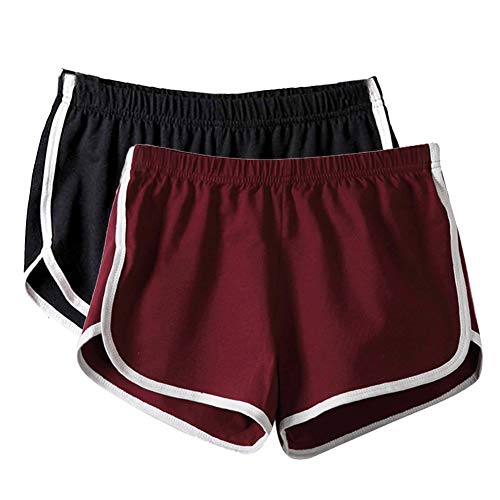iMixCity Damen Sport Shorts Casual Shorts Aktiv Yoga Shorts Hose (2 Stück# Schwarz + Rot, XL) Cover