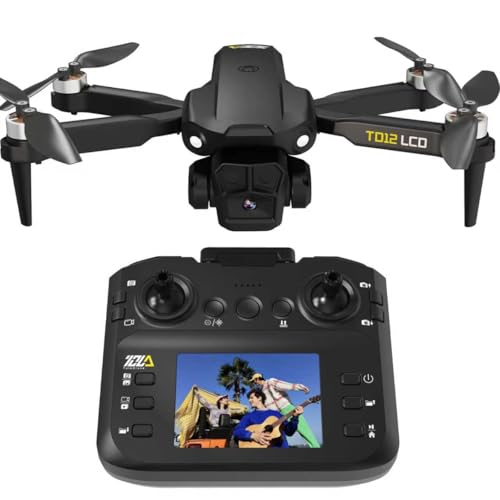Toladrone TD12LCD Drone avec Caméra pour Adultes, Drones à Moteur sans Balais, Télécommande avec Écran LCD, Transmission en Temps Réel, Drone Quadricoptère Pliable pour Débutants