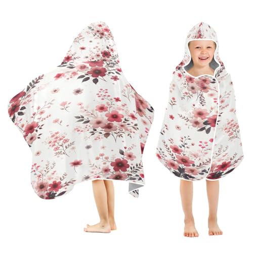 Kigai Small Flowers Hooded Beach Towel for Kids Soft Absorbent Quick Dry Bath Towel with Hood Lightweight Toddler Shower Pool Bath Wrap for Boys Girls
