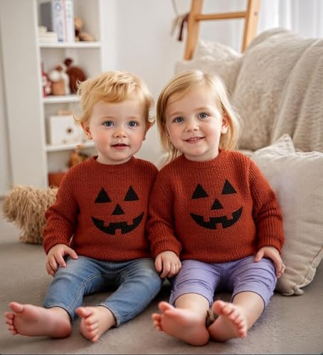 Toddler Girl/Boy Halloween Sweater Pumpkin Smile Embroidery Sweater Knitted Pullover Fall Winter Clothes3