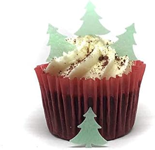 100 Precut Green Edible Wafer Paper Mini Christmas Tree Cake Toppers - Perfect for Christmas Cupcakes or Table Decorations