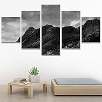 SIGNWIN 5 Panel Canvas Wall Art Monochromatic Mountains for Home Decorations Ready to Hang - 60