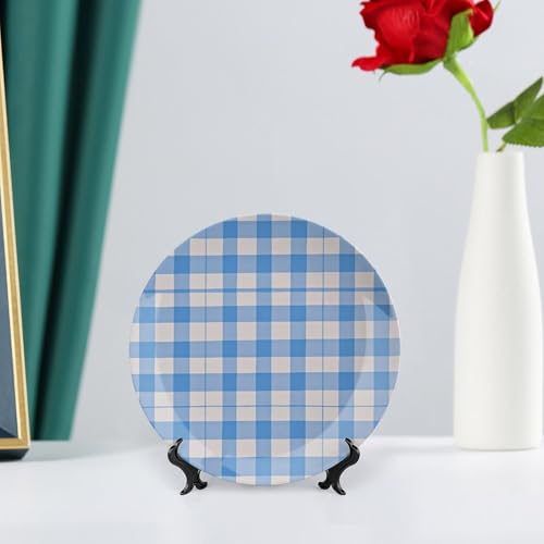 Plato decorativo blanco y azul de porcelana fina 6 pulg miniatura 6
