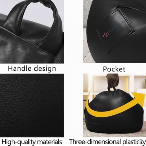 Image of 4XL Bean Bag Cover with Foot Stool & Cushion Cover | Premium PVC Leatherette | Double Stitched | 6 Months Warranty (Beans Required) Color- (Black)