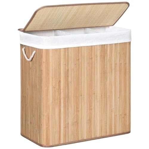 SONGMICS - Cesta de lavandería sucia con 3 compartimentos, cesta de 150L, bandeja de clasificación, con …