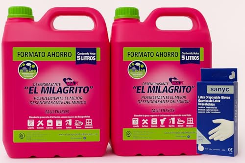 Desengrasante El Milagrito 5 Litros (2) + Guantes de Latex 10 unidades Sanyc