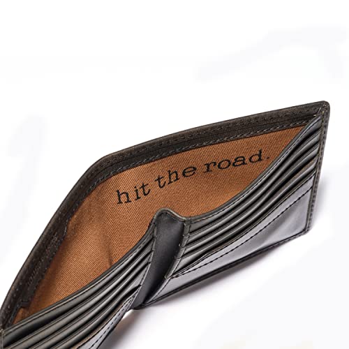 Hoj Co. Skull Bifold Wallet | Slim Wallet For Men | Winged Skull With Crossbones Billfold | Biker Wallet | Hand Burnished Full Grain Leather | Men's Gift #TOP3