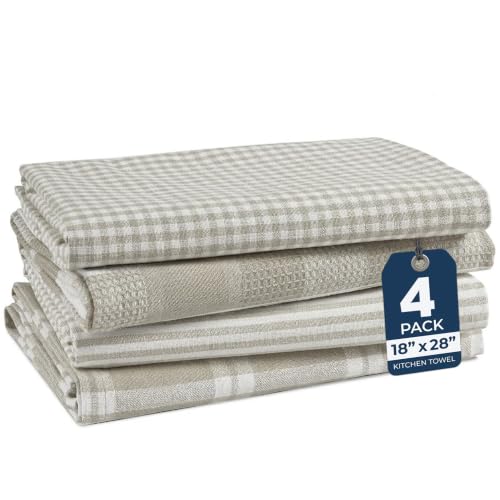 Image of LANE LINEN Cotton Kitchen Towels Set, 4-Pack - Absorbent, Quick-Drying Dish Towels, Tea Towels, 18 inch x 28 inch - Slate Grey