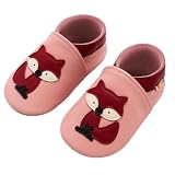 YALION Chaussons Cuir Souple Bébé Fille Garçon Antidérapante Chaussures Premiers Pas pour Enfant(Renard Rose,18 24 Mois)