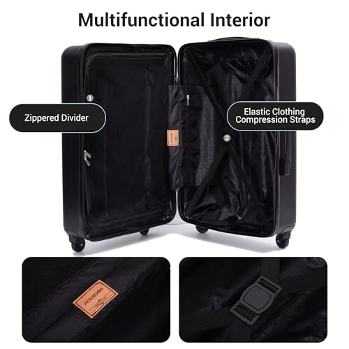 Hardshell Suitcase with Spinner Wheels ABS Luggage Sets Lightweight Durable Suitcase,8-Piece Set (20/24/28+portable handbag + 4 pieces storage bag set), BLACK3