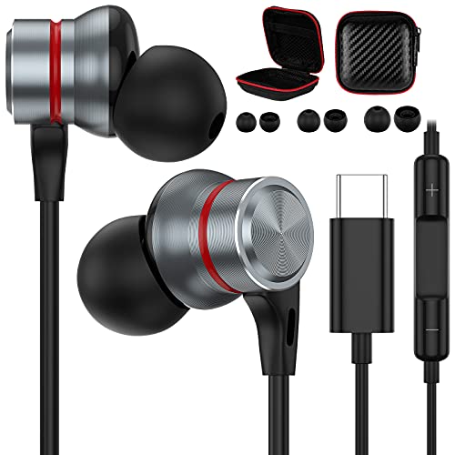 USB C Headphones, Jelanry USB Type C Earbuds Hi-Fi Stereo Headphone Bass Wired Earphones with Mic and Volume Control for Samsung Galaxy S20 FE 5G S21 5G Note 20 Ultra Note 10, Google Pixel 5 OnePlus