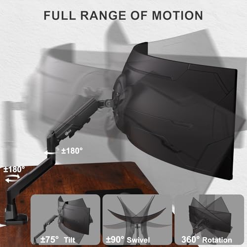 Image of WALI Ultrawide Single Monitor Arm for 17-49 inch Curved Screen, up to 33lbs | Heavy Duty Monitor Desk Mount, Full Motion with Tilt, Swivel, Rotation, C-Clamp /Grommet Base, VESA 75 /100mm (GSM001XLN),Black