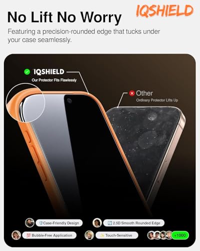 Image of IQShield My-View Privacy Screen Protector Tempered Glass Guard for iPhone 16 Pro Max, 9H Hardness, 2-Way Anti-Spy, Case Friendly [1 Pack]