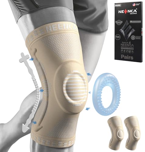 Image of NEENCA [2 Pack] Knee Brace, Knee Compression Sleeve Support with Patella Gel Pad & Side Spring Stabilizers, Medical Grade Knee Protector for Running, Meniscus Tear, Arthritis, Joint Pain Relief, Sport