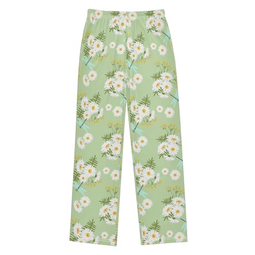 Daisy Floral Dragonfly Boys Long Pants Soft Trousers Elastic Waist Kids Lounge Bottoms with Pockets S-XL