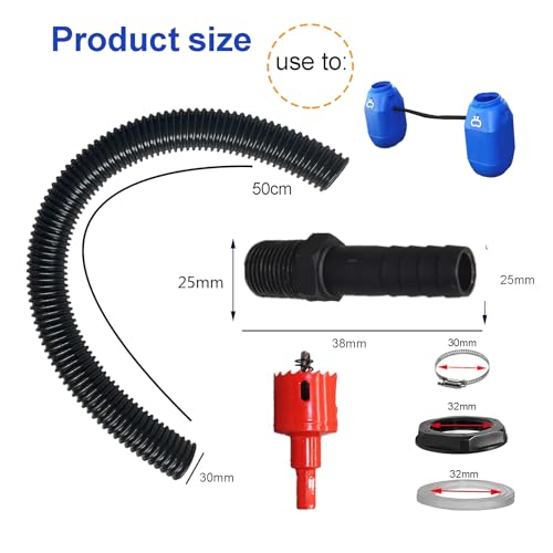 Regentonnen Verbinder Set – 1 Zoll (25 Mm), Mit 100 Cm Schlauch, Für 2 Tonnen