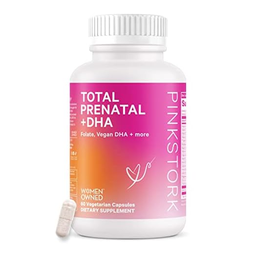 Pink Stork Total Prenatal with DHA, Prenatal Vitamins for Women with Vitamin D, Folate, Vitamin B12 and Iron to Help Support Fetal Development, Pregnancy Must Haves - 60 Capsules, 1 Month Supply